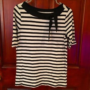 NWT black and white striped top with neck bow